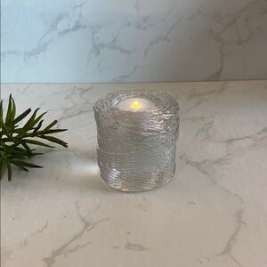 Vintage Heavy Textured Ribbed Glass Votive Tea Light Candle Holder Clear MCM